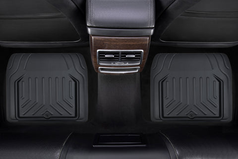 Stripe 4-Piece Faux Leather Black Car Floor Mat Set