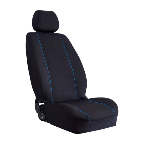 Universal Pinnacle Front Seat Covers Size 30/35 | Black/Blue Piping
