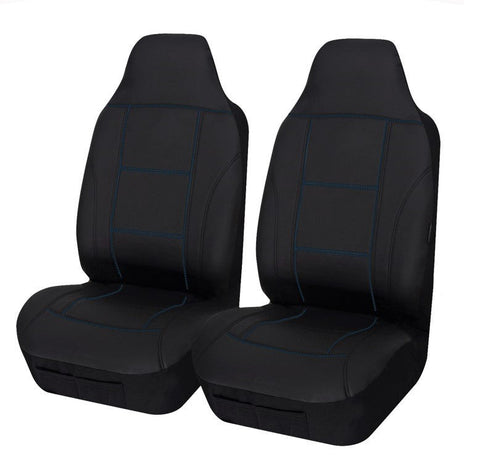 Universal Front Seat Covers Size 60/25 | Black/Blue Stitching
