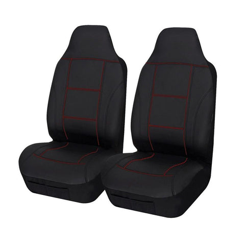 Universal Front Seat Covers Size 60/25 | Black/Red Stitching