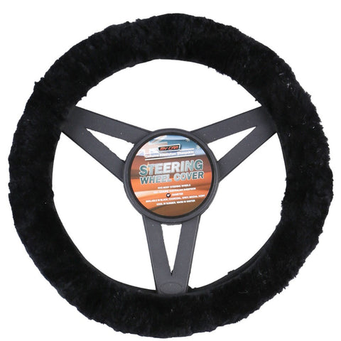 Sheepskin Steering Wheel Cover Luxury - Black